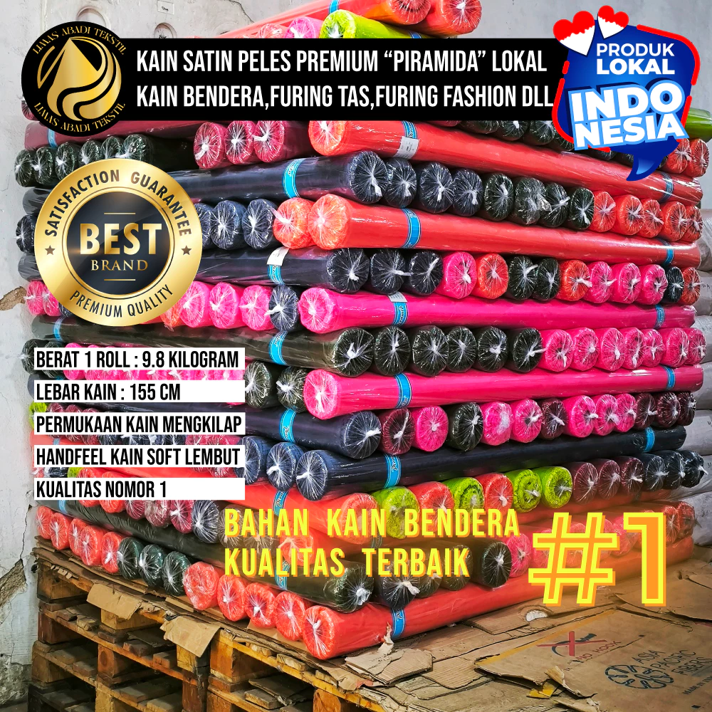 Kain Peles PIRAMIDA Premium 1 Roll 50 100 Yard Setara Peles Kahatex Bahan Bendera Merah Putih Umbul Umbul Rol Furing Tas Jas Kain Peles PIRAMIDA Premium 1 Roll 50 100 Yard Setara Peles Kahatex Bahan Bendera Merah Putih Umbul Umbul Rol Furing Tas Jas - Image 1